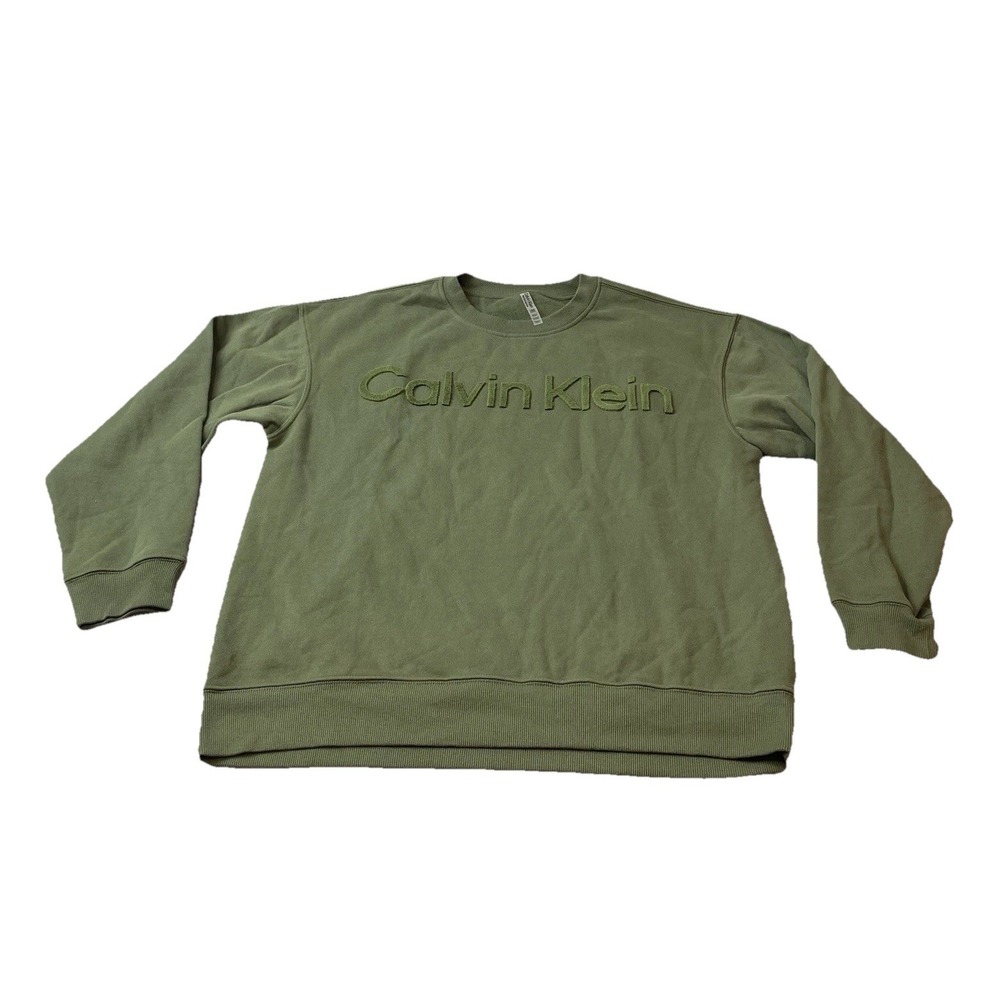 Calvin Klein Performance Long Sleeve Crew Neck Velvet Embroidery Women's L Green